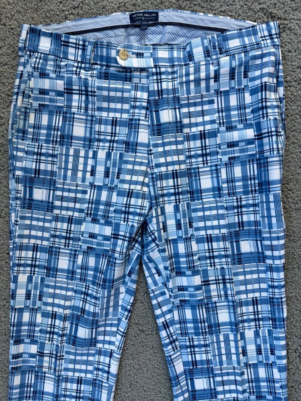 Peter Millar Crown Crafted "Stealth Madras" Golf Pants Blue Patchwork Sz. 33/32 - Picture 2 of 10